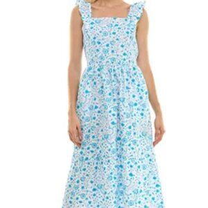 Draper James Blue & White Floral Midi Dress - Size L - Southern Charm, Cottageco